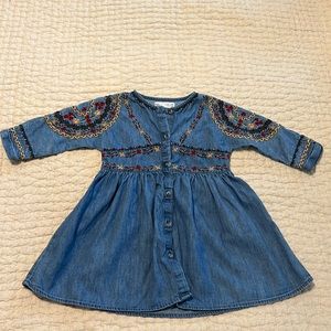 Zara Girls Embroidered Denim Dress